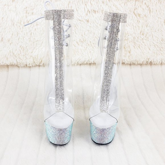 Bejeweled Rhinestone Platform Heel Ankle Boots Wit - Picture 15 of 17